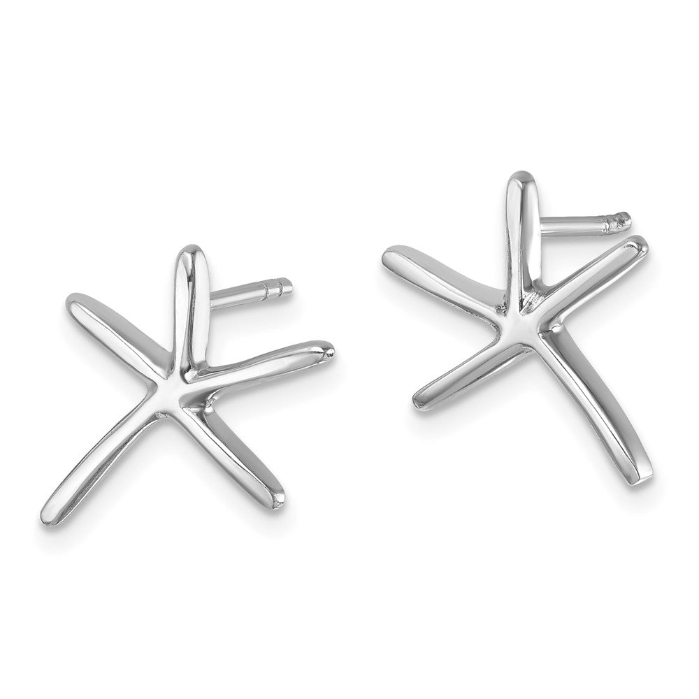 Sterling Silver Rhodium-plated Polished Starfish Post Earring