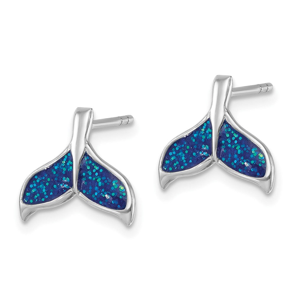 Sterling Silver Rhodium-plated Polished Enameled Whale's Tail Dangle Earrings