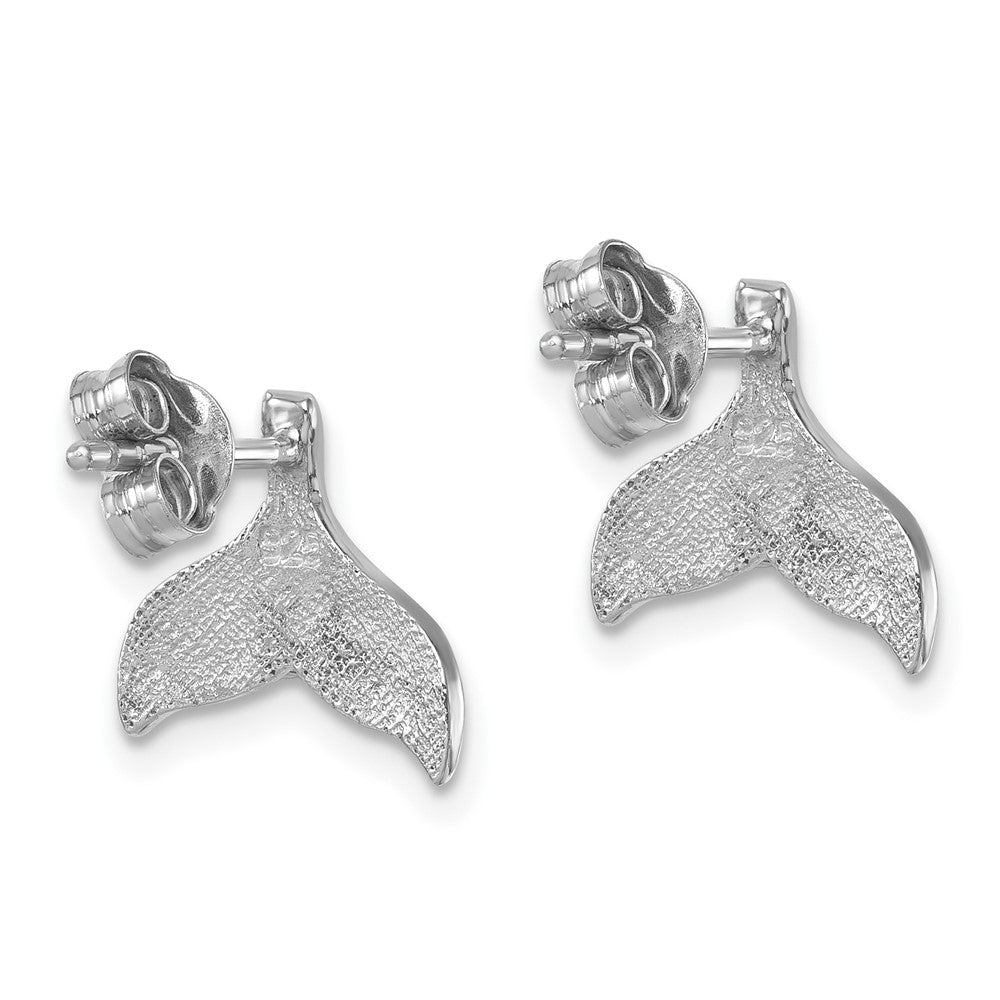 Sterling Silver Rhodium-plated Polished Enameled Whale's Tail Dangle Earrings