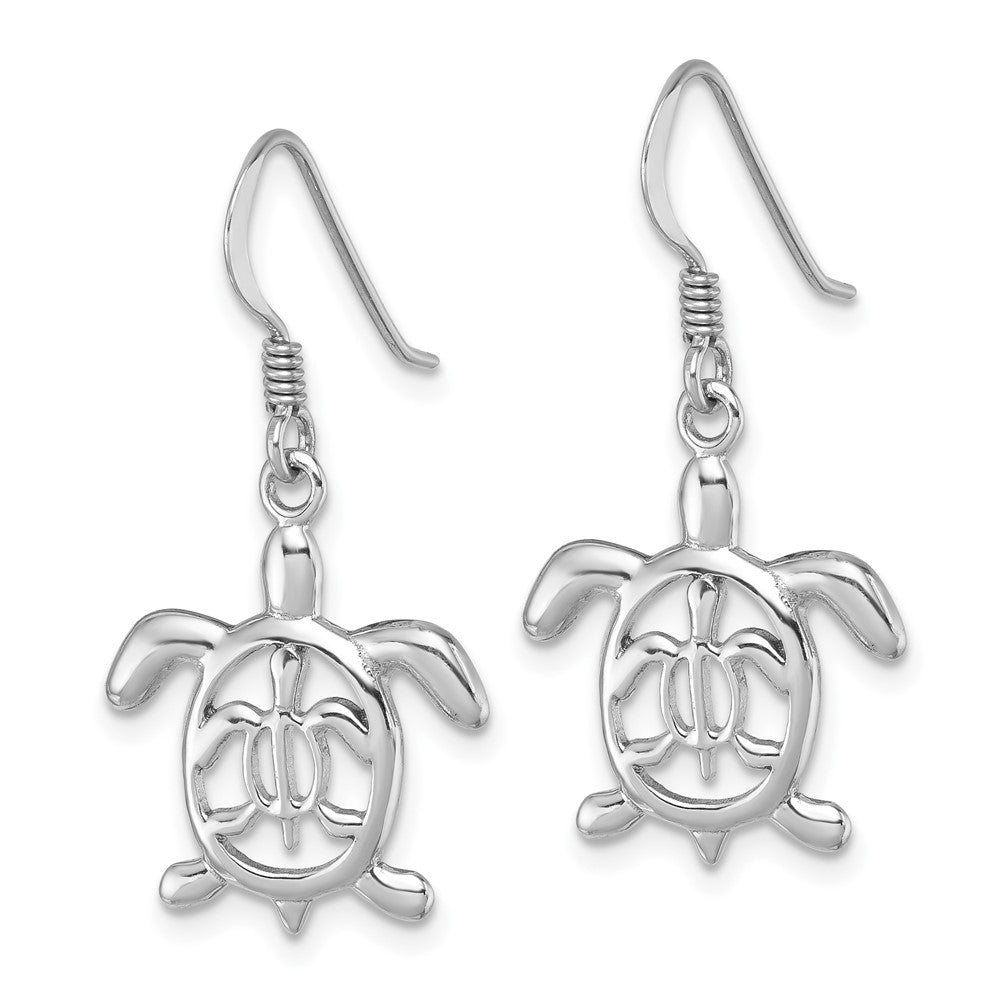 Sterling Silver Rhodium-plated Cut Out Mother and Baby Turtle Dangle Earring