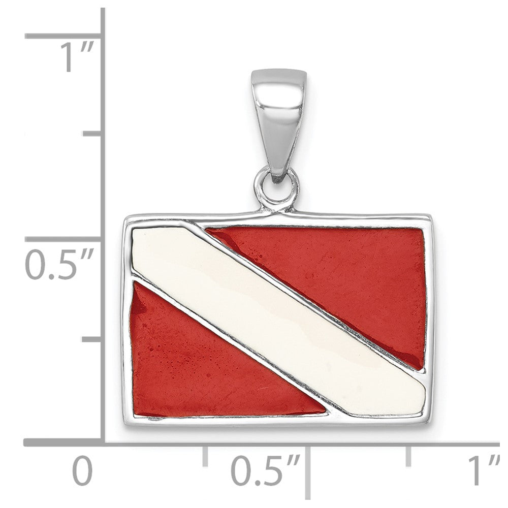 Sterling Silver Rhodium-plated Polished Enameled Dive Flag Pendant