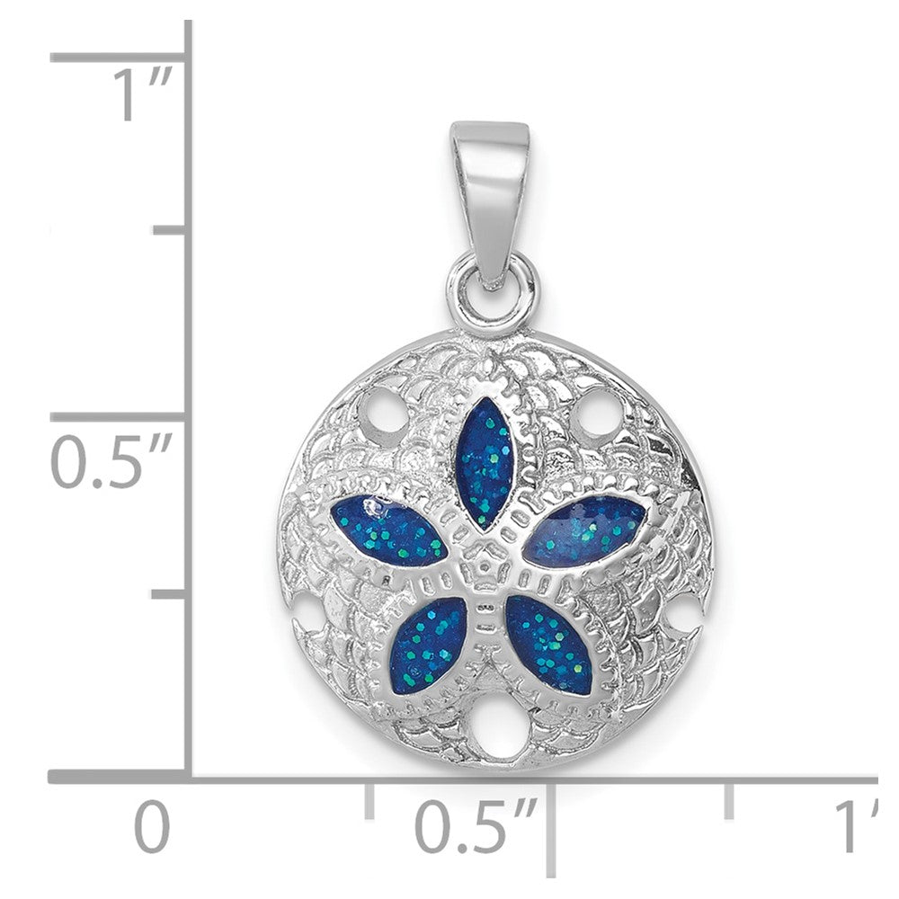 Sterling Silver Rhodium-plated Polished and Textured Enameled Sand Dollar Pendant