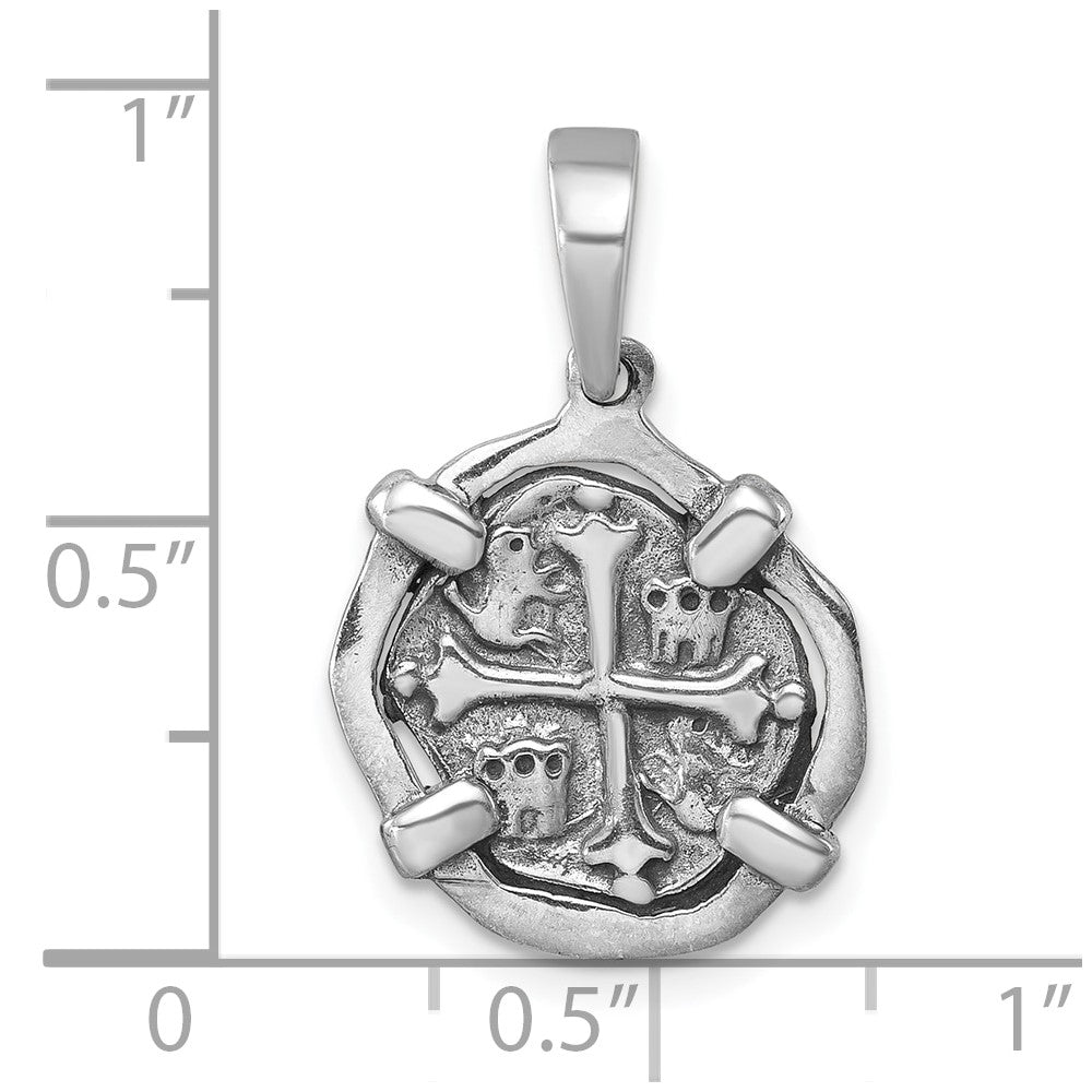 Sterling Silver Rhodium-plated Polished and Antiqued Medieval Coin Pendant