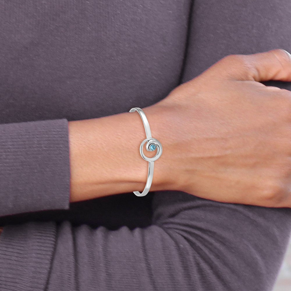 Sterling Silver Rhodium-Plated Polished Crystal Wave Closed Latch Bangle