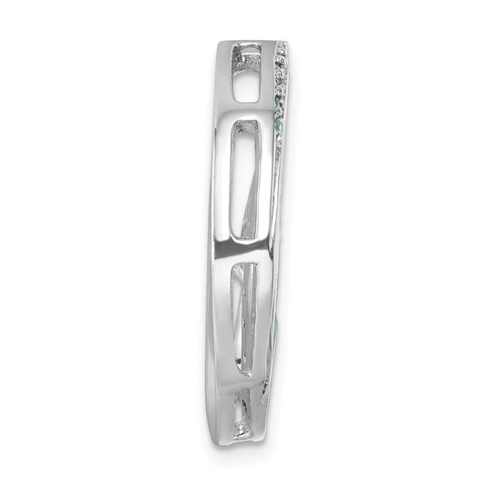 Sterling Silver Rhodium-Plated Polished CZ Wave Chain Slide
