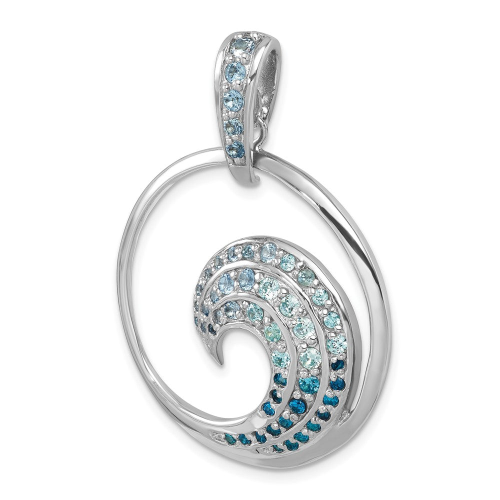 Sterling Silver Rhodium-Plated Polished CZ Wave Pendant