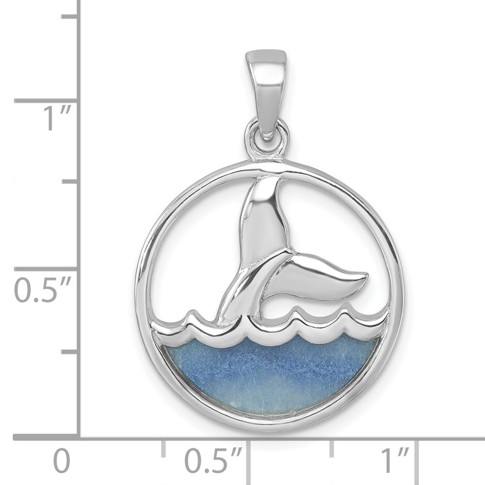Sterling Silver Rhodium-Plated Polished Blue Aventurine Ocean Whale's Tail Pendant