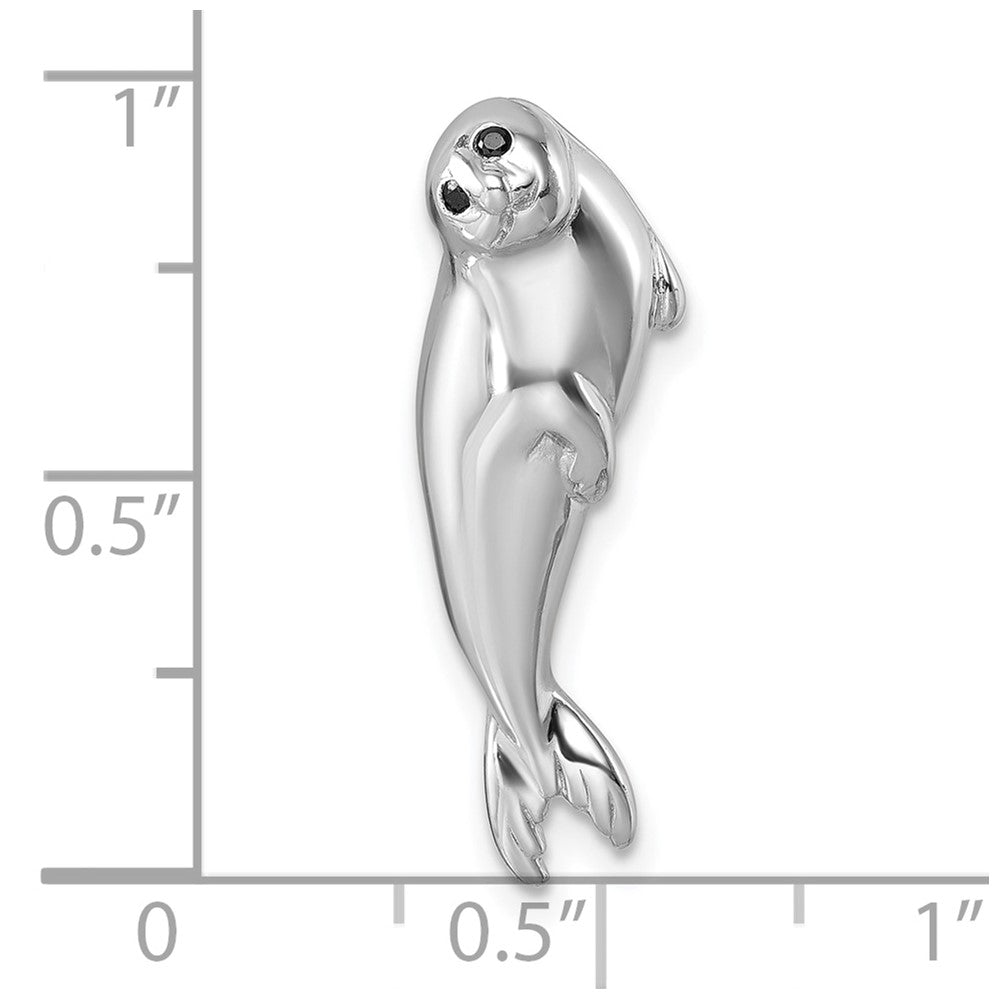 Sterling Silver Rhodium-plated Polished CZ Eye Harbor Seal Pendant