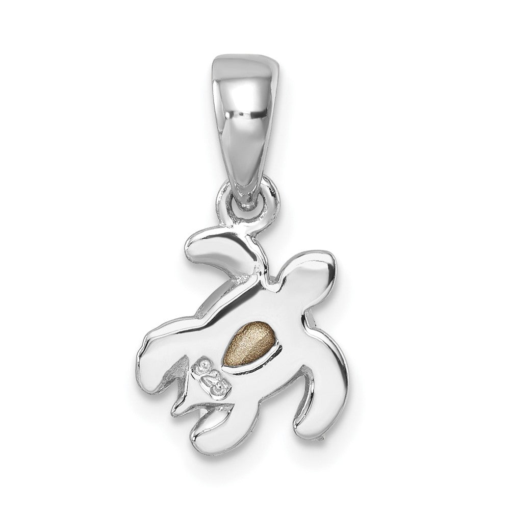 Sterling Silver Rhodium-plated Polished and Antiqued Crystal March Turtle Pendant