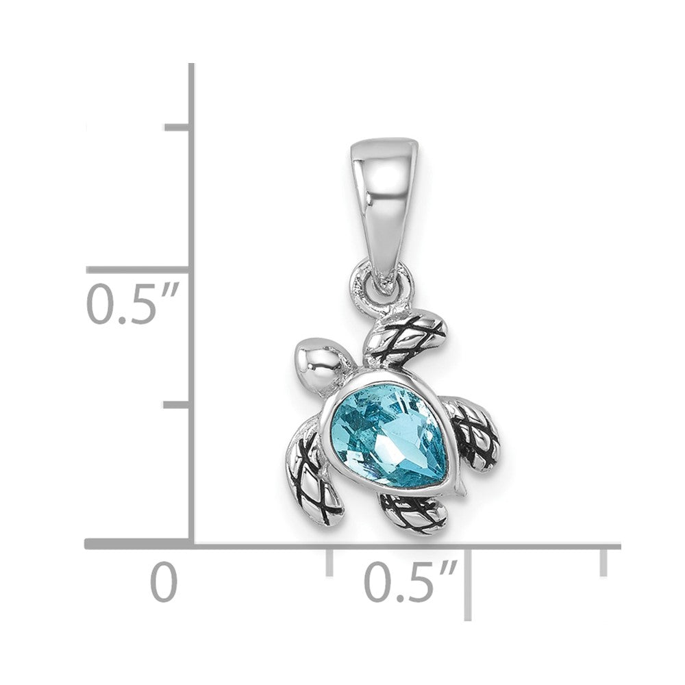Sterling Silver Rhodium-plated Polished and Antiqued Crystal March Turtle Pendant