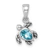 Sterling Silver Rhodium-plated Polished and Antiqued Crystal March Turtle Pendant