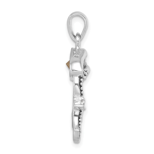 Sterling Silver Rhodium-plated Polished Crystal and CZ Jelly Fish Pendant