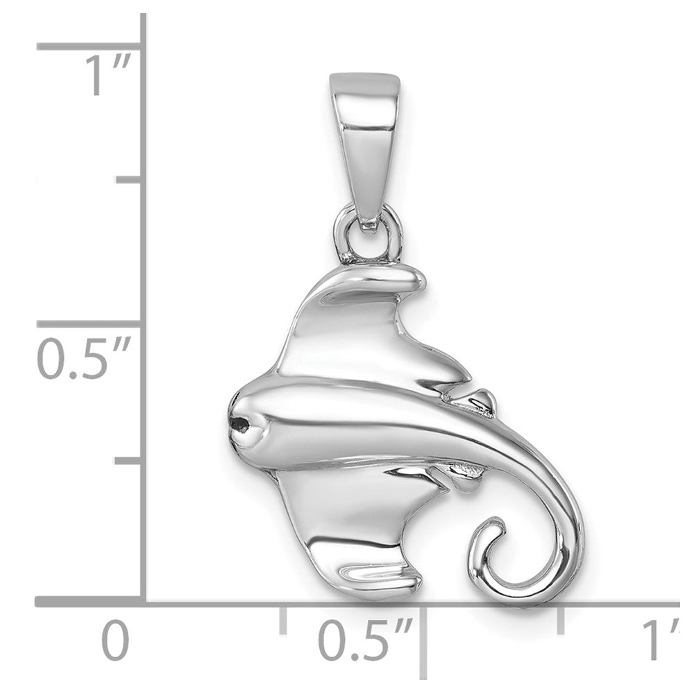 Sterling Silver Rhodium-plated Polished Cownose Stingray Pendant