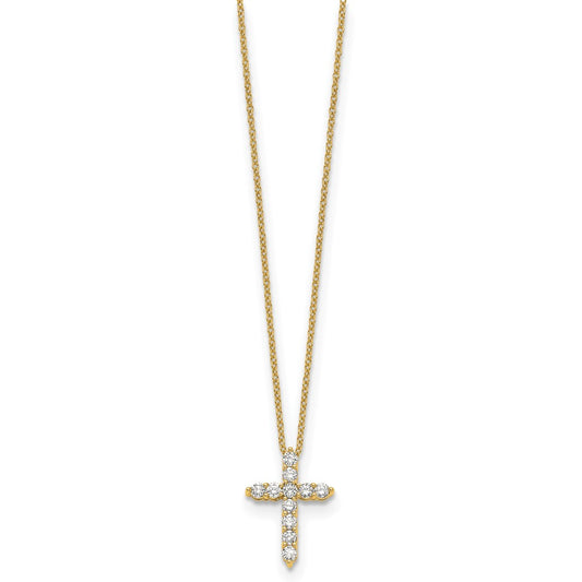 True Origin 14K Yellow Gold 1/2 carat Lab Grown Diamond VS+ F+ Complete 18 in Cross Necklace