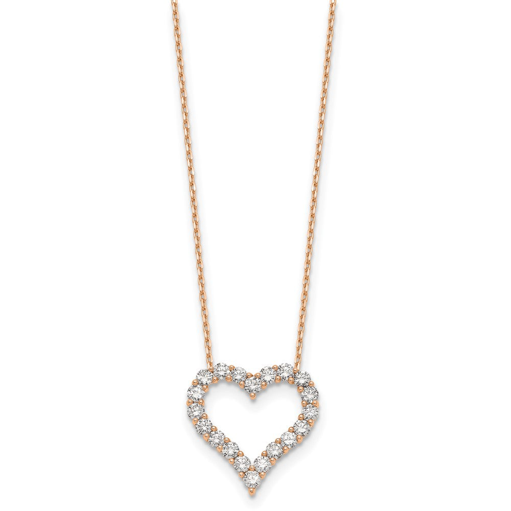 True Origin 14K Rose Gold 2 carat Lab Grown Diamond VS+ F+ Complete 18in Open Heart Necklace