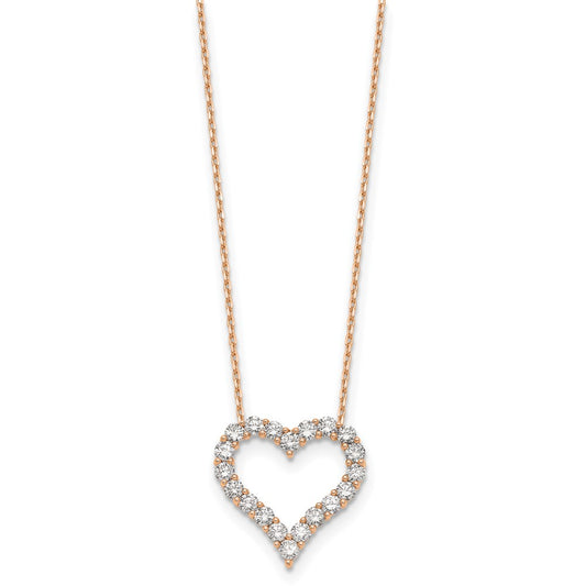 True Origin 14K Rose Gold 2 carat Lab Grown Diamond VS+ F+ Complete 18in Open Heart Necklace