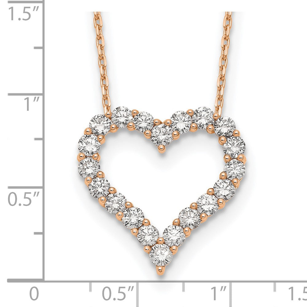 True Origin 14K Rose Gold 2 carat Lab Grown Diamond VS+ F+ Complete 18in Open Heart Necklace