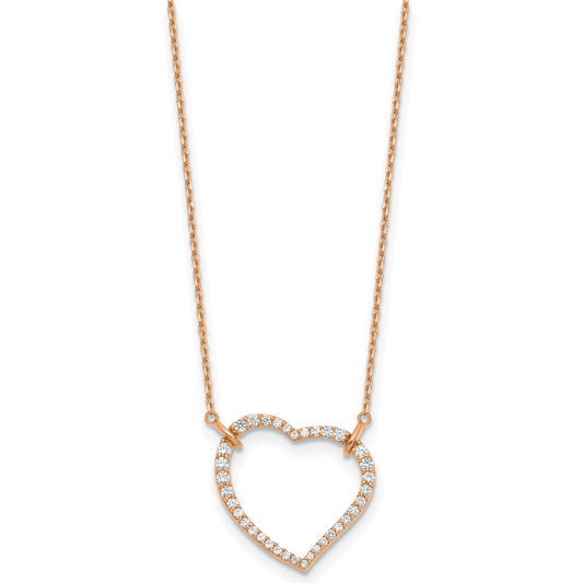 True Origin 14K Rose Gold 3/4 carat Lab Grown Diamond VS+ F+ Complete 18in Open Heart Necklace