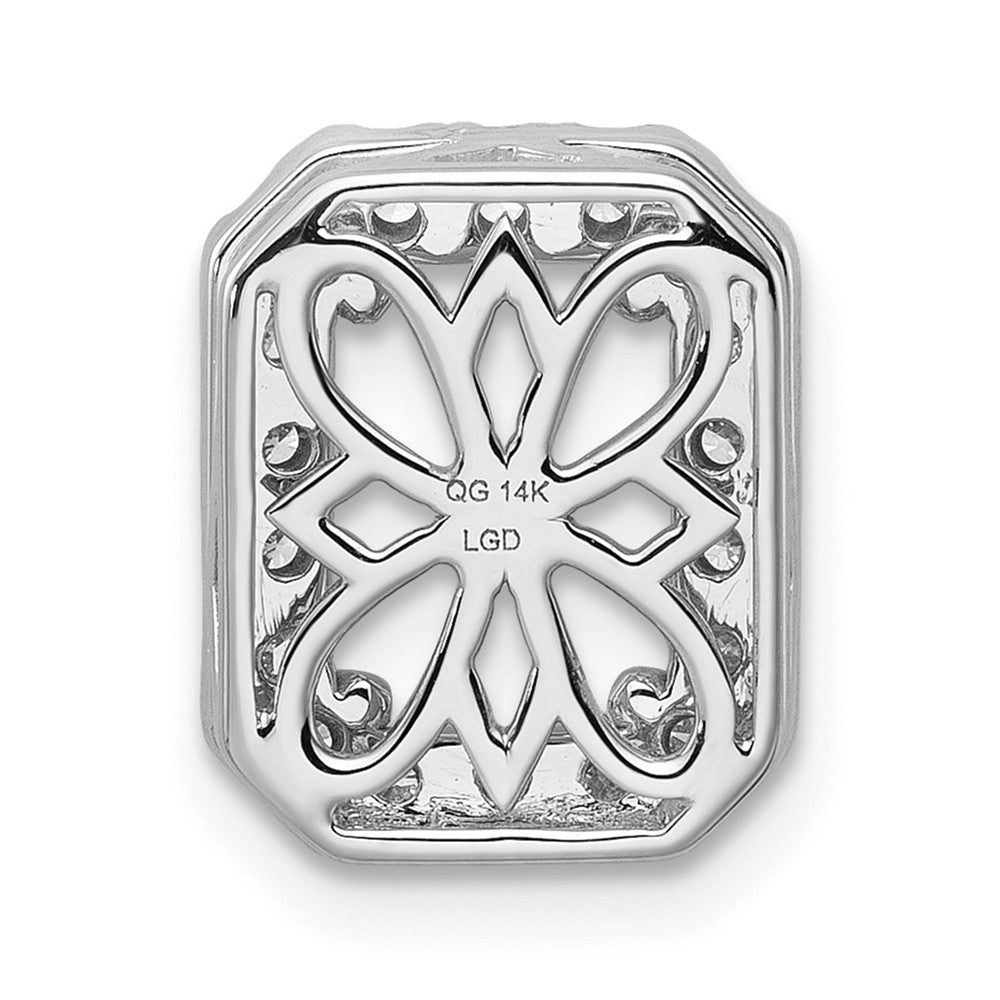 14k White Gold 1/2 carat Lab Grown Diamond VS/SI+ G+ Holds 2 carat Radiant Center Semi Mount Halo Chain Slide Pendant