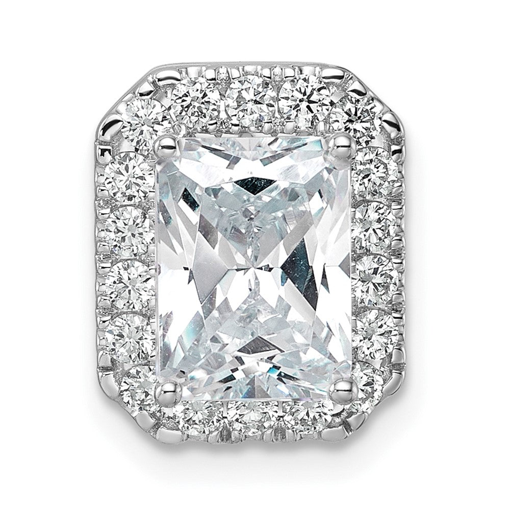14k White Gold 1/2 carat Lab Grown Diamond VS/SI+ G+ Holds 2 carat Radiant Center Semi Mount Halo Chain Slide Pendant