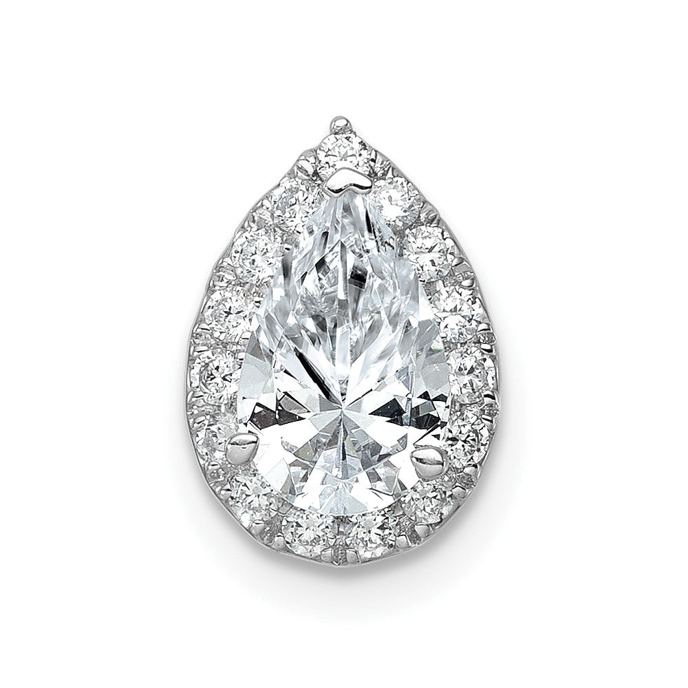 14k 3/8 carat Lab Grown Diamond VS/SI+ G+ Semi Mount Holds 10.7x7mm Pear Center Halo Chain Slide Pendant