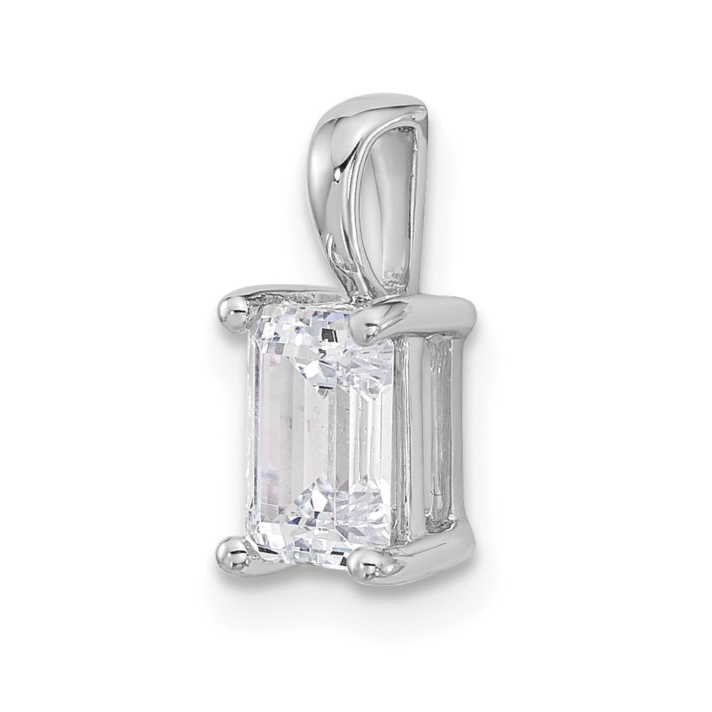 14k White Gold 1 carat Lab Grown Diamond VS+ F+ Emerald Complete Four Prong Pendant