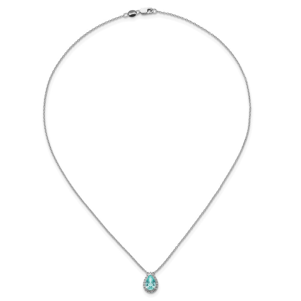 Pure Serenity 14k White Gold 1/6 carat Lab Grown Diamond VS/SI+ G+ and Lab Created Paraiba 18 inch Oval Halo Pendant Necklace