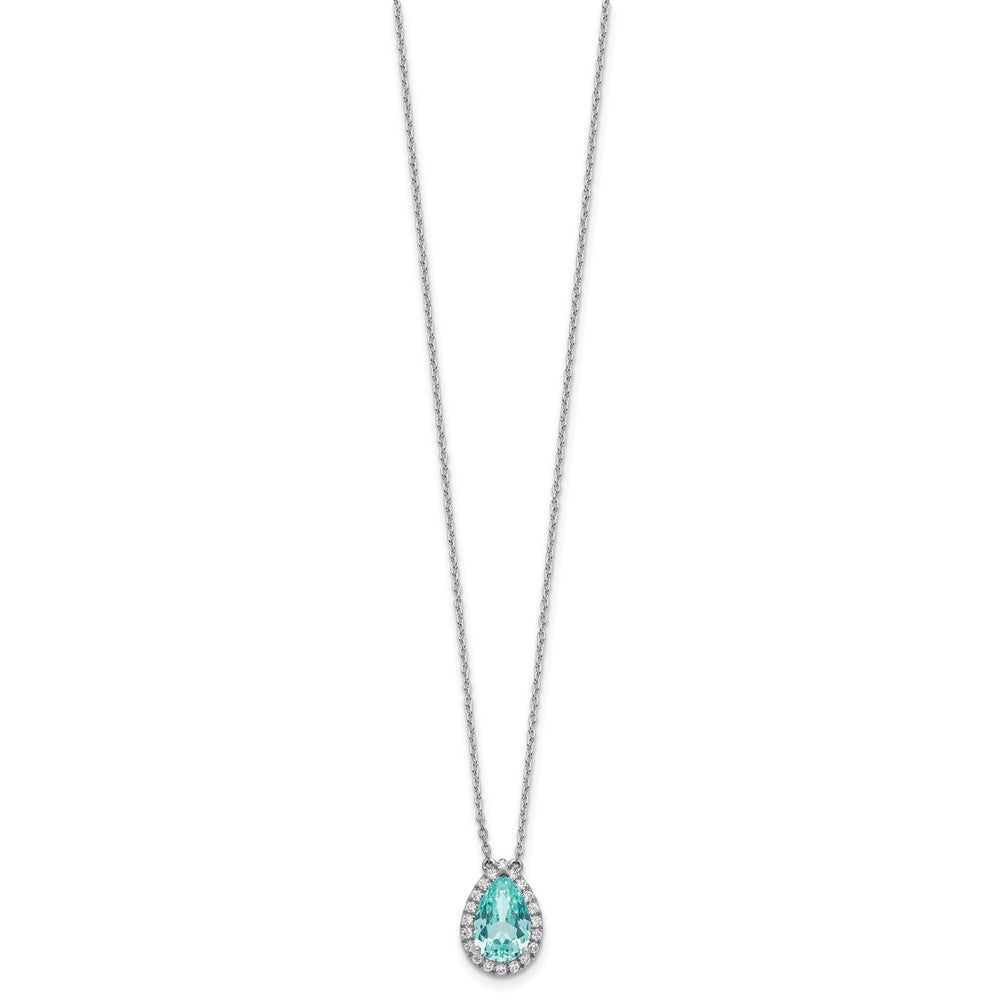 Pure Serenity 14k White Gold 1/4 carat Lab Grown Diamond VS/SI+ G+ and Lab Created Paraiba 18 inch Oval Halo Pendant Necklace