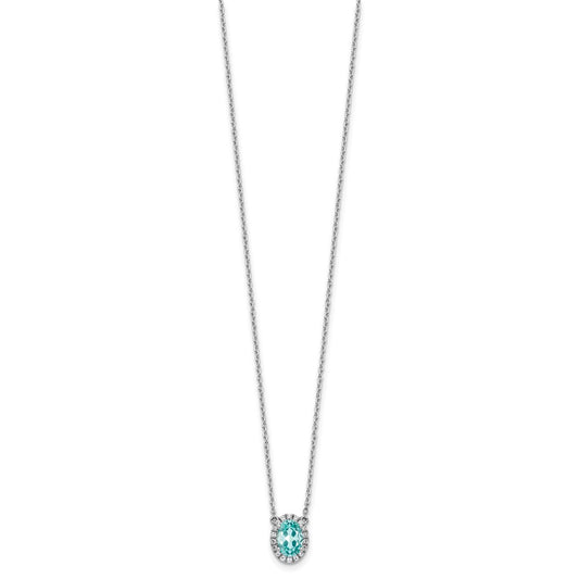 Pure Serenity 14k White Gold 1/8 carat Lab Grown Diamond VS/SI+ G+ and Lab Created Paraiba 18 inch Oval Halo Pendant Necklace