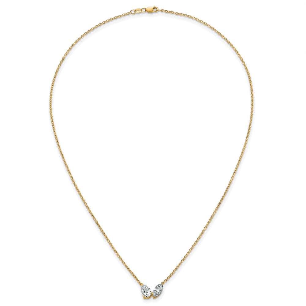 True Origin 14K Yellow Gold 1 5/8 carat Lab Grown Diamond VS+ F+ 18 in Complete Two Stone Necklace