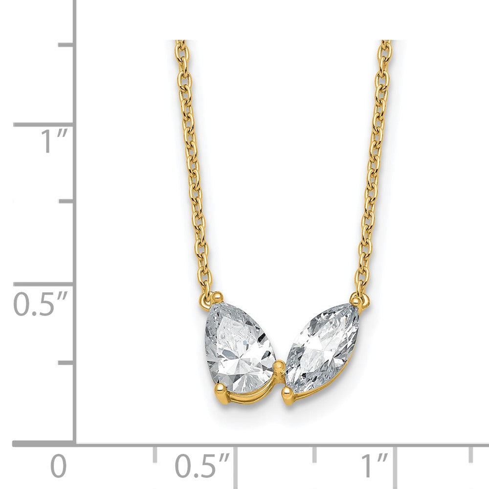 True Origin 14K Yellow Gold 1 5/8 carat Lab Grown Diamond VS+ F+ 18 in Complete Two Stone Necklace