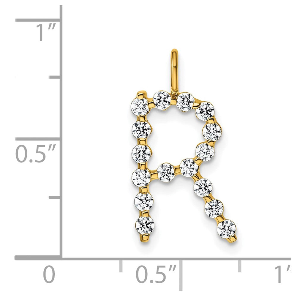 True Origin 14K Yellow Gold 1/2 carat Lab Grown Diamond VS+ F+ Complete Alphabet R Pendant
