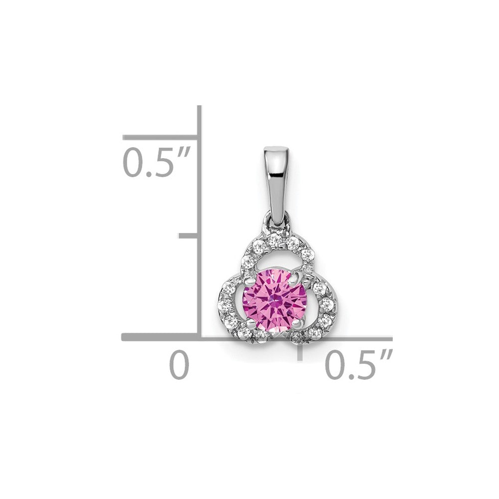 10k White Gold Created Pink Sapphire and Diamond Pendant