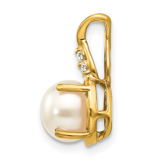 10k June/ 7mm Freshwater Cultured Pearl and Diamond Pendant