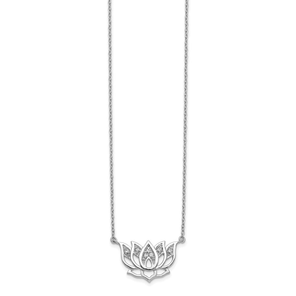 14k White Gold 1/15 carat Lab Grown Diamond VS/SI+ G+ Complete Lotus Flower 18 inch Necklace