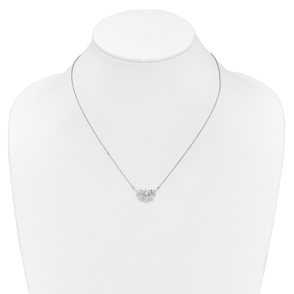 14k White Gold 1/15 carat Lab Grown Diamond VS/SI+ G+ Complete Lotus Flower 18 inch Necklace