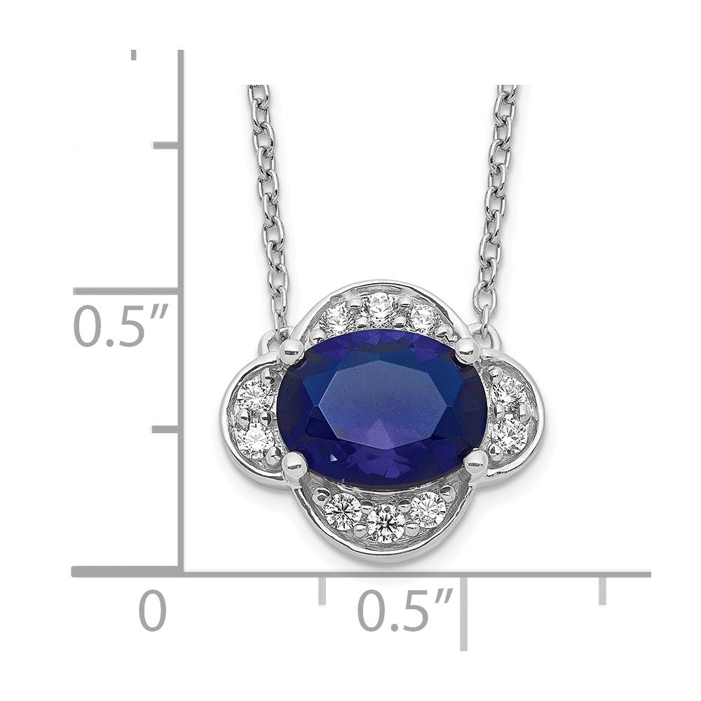 14k White Gold 1/5 carat Lab Grown Diamond VS/SI+ G+ and Created Sapphire Complete 18 inch Necklace
