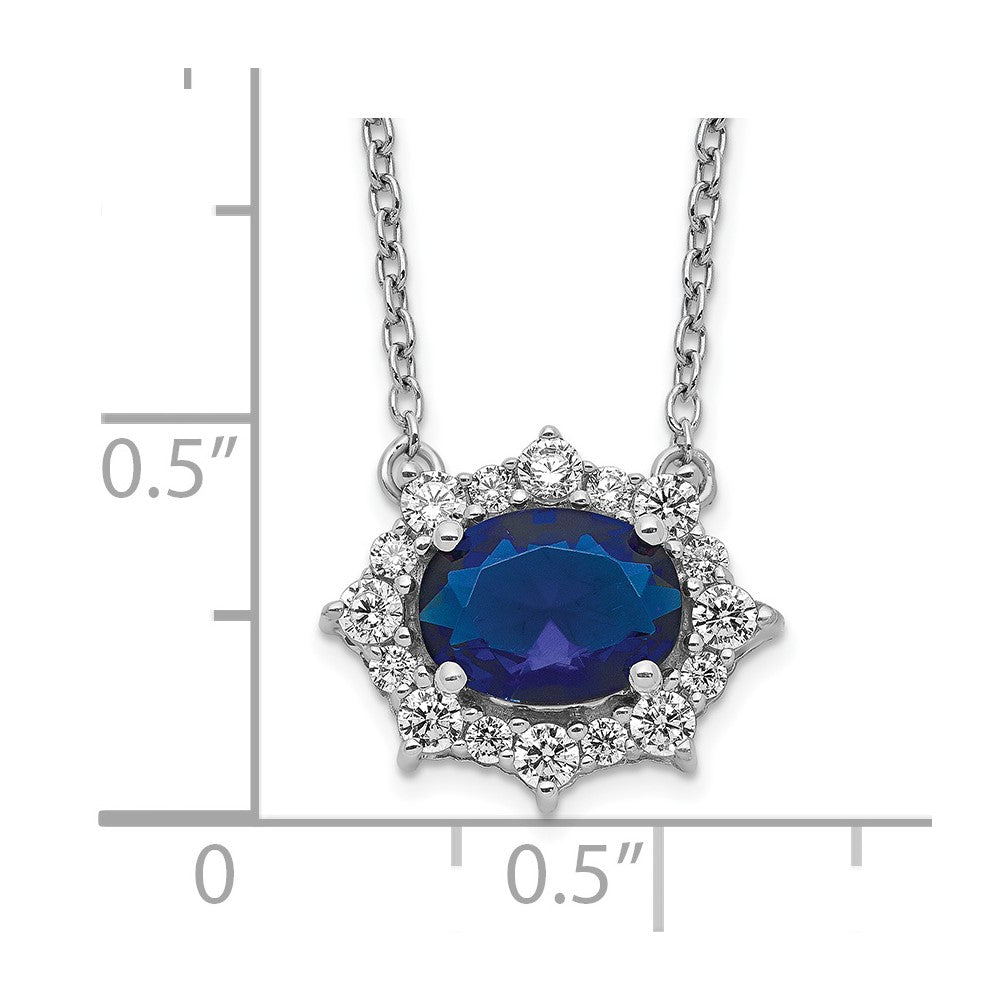 14k White Gold 3/8 carat Lab Grown Diamond VS/SI+ G+ and Created Sapphire 18 inch Necklace