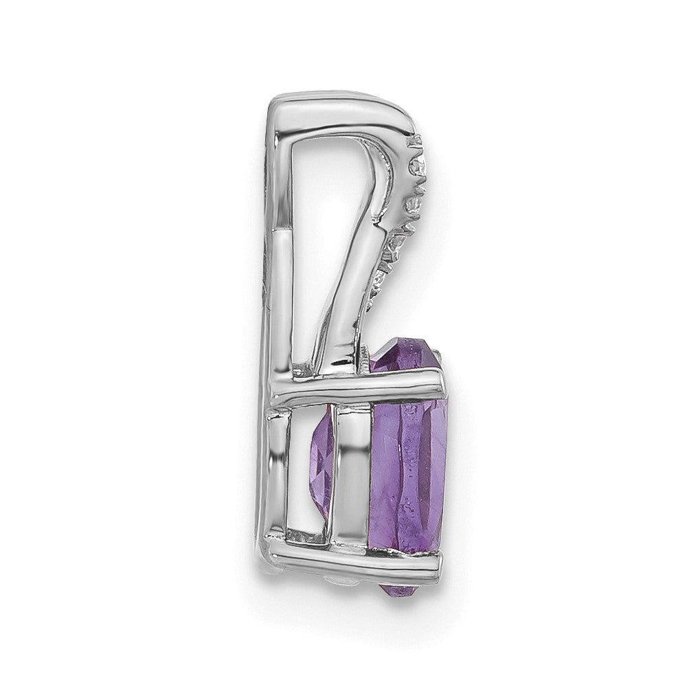 14k White Gold 7x5mm Oval Amethyst and Diamond Pendant