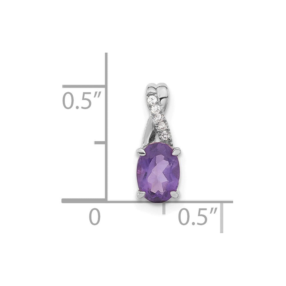 14k White Gold 7x5mm Oval Amethyst and Diamond Pendant
