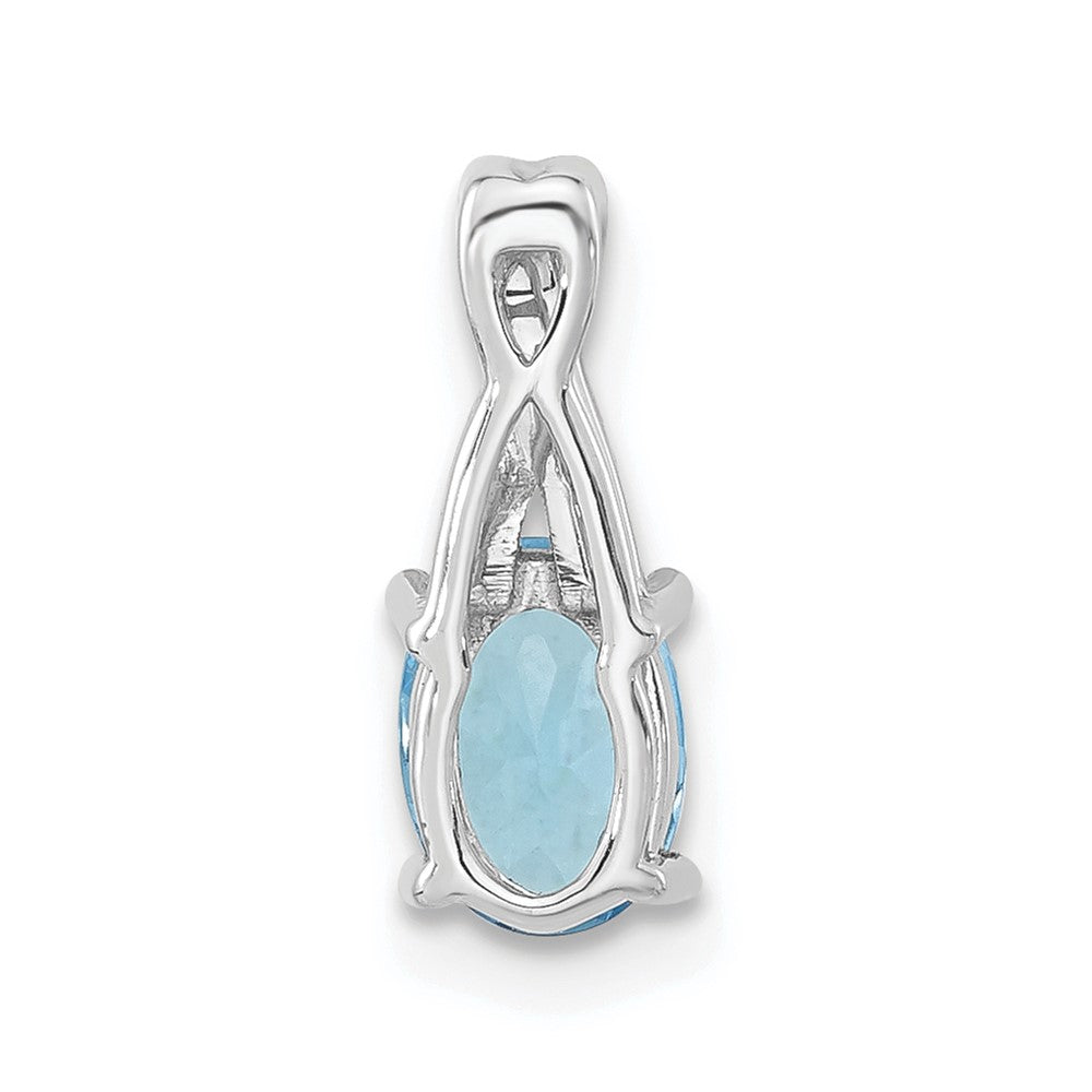 14k White Gold 7x5mm Oval Blue Topaz and Diamond Pendant