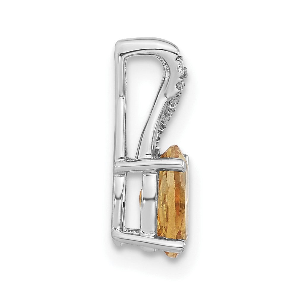 14k White Gold 7x5mm Oval Citrine and Diamond Pendant