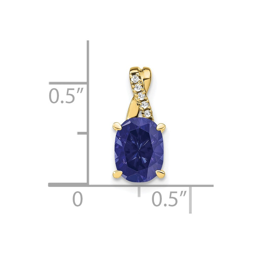 10k Oval Created Sapphire and Diamond Pendant