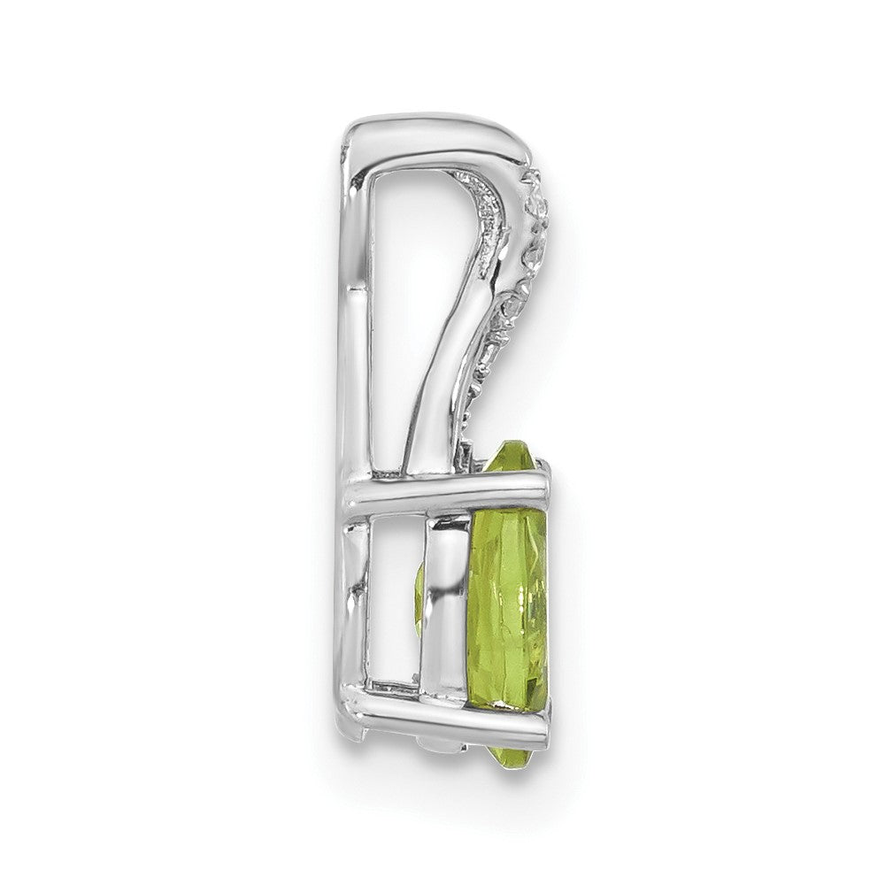 14k White Gold 7x5mm Oval Peridot and Diamond Pendant