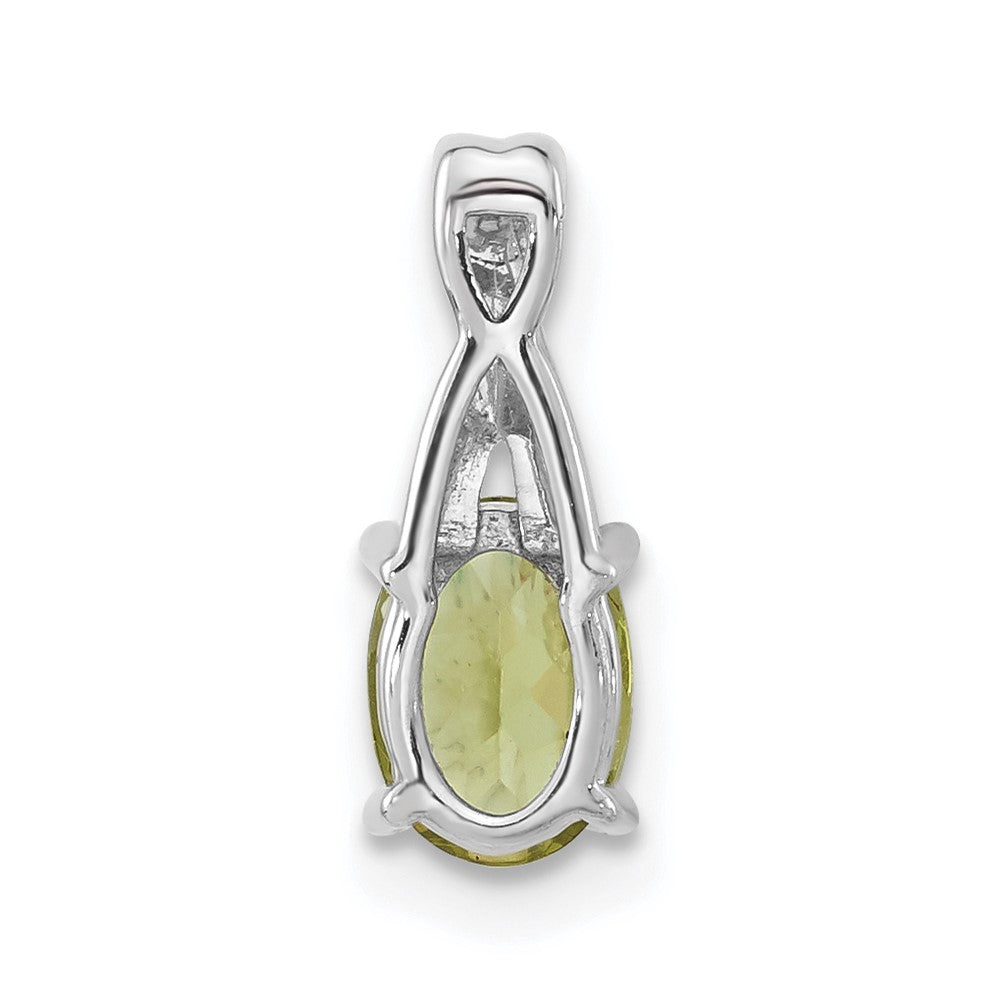14k White Gold 7x5mm Oval Peridot and Diamond Pendant
