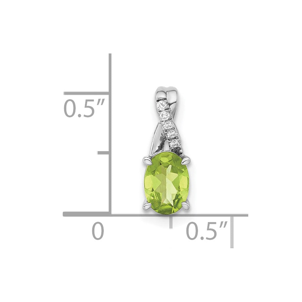 14k White Gold 7x5mm Oval Peridot and Diamond Pendant