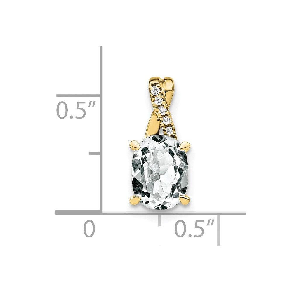 10k Oval White Topaz and Diamond Pendant