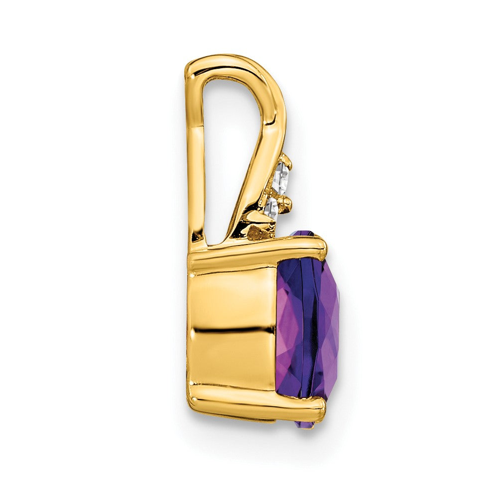 14k 7mm Cushion Checkerboard February/Amethyst and Diamond Pendant