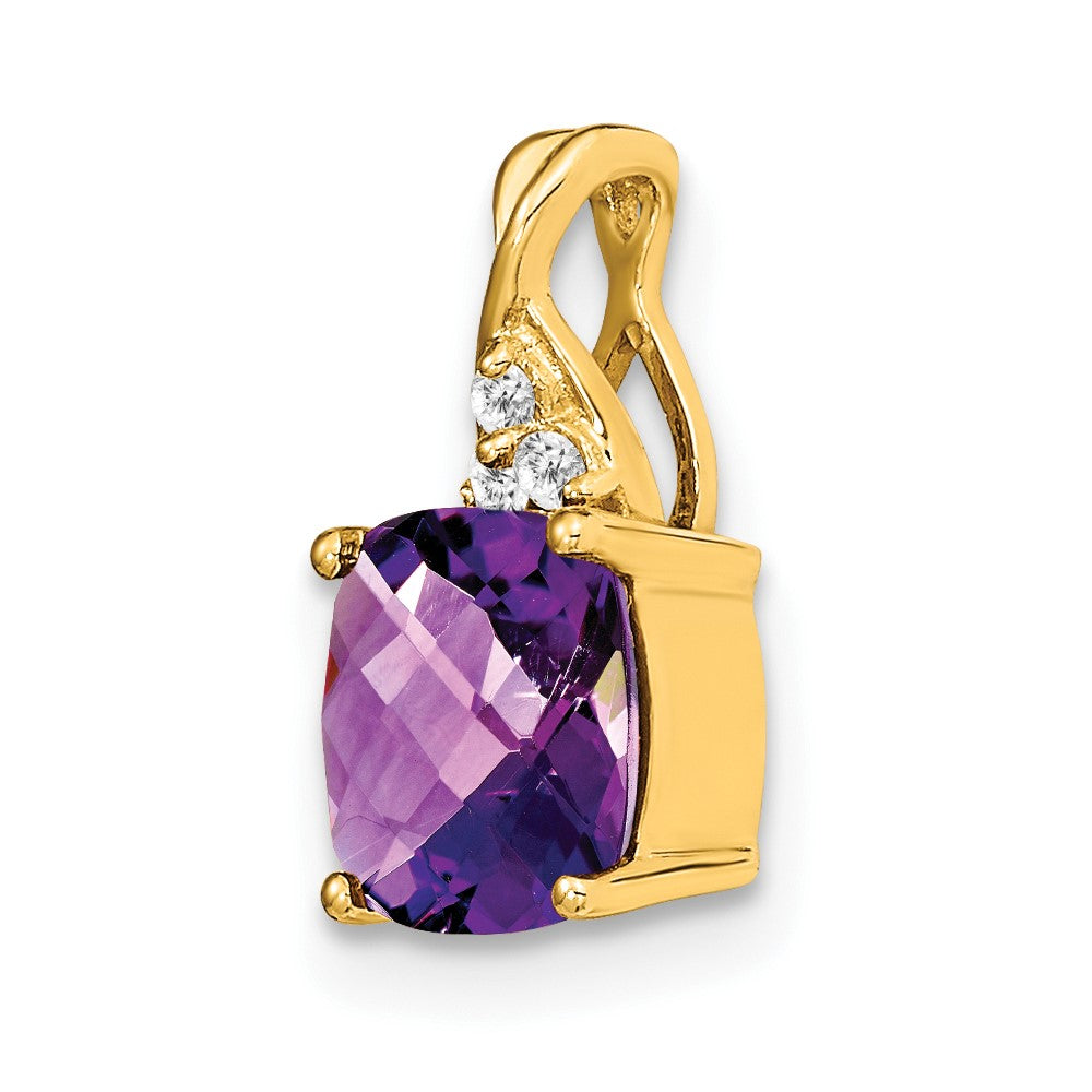 14k 7mm Cushion Checkerboard February/Amethyst and Diamond Pendant