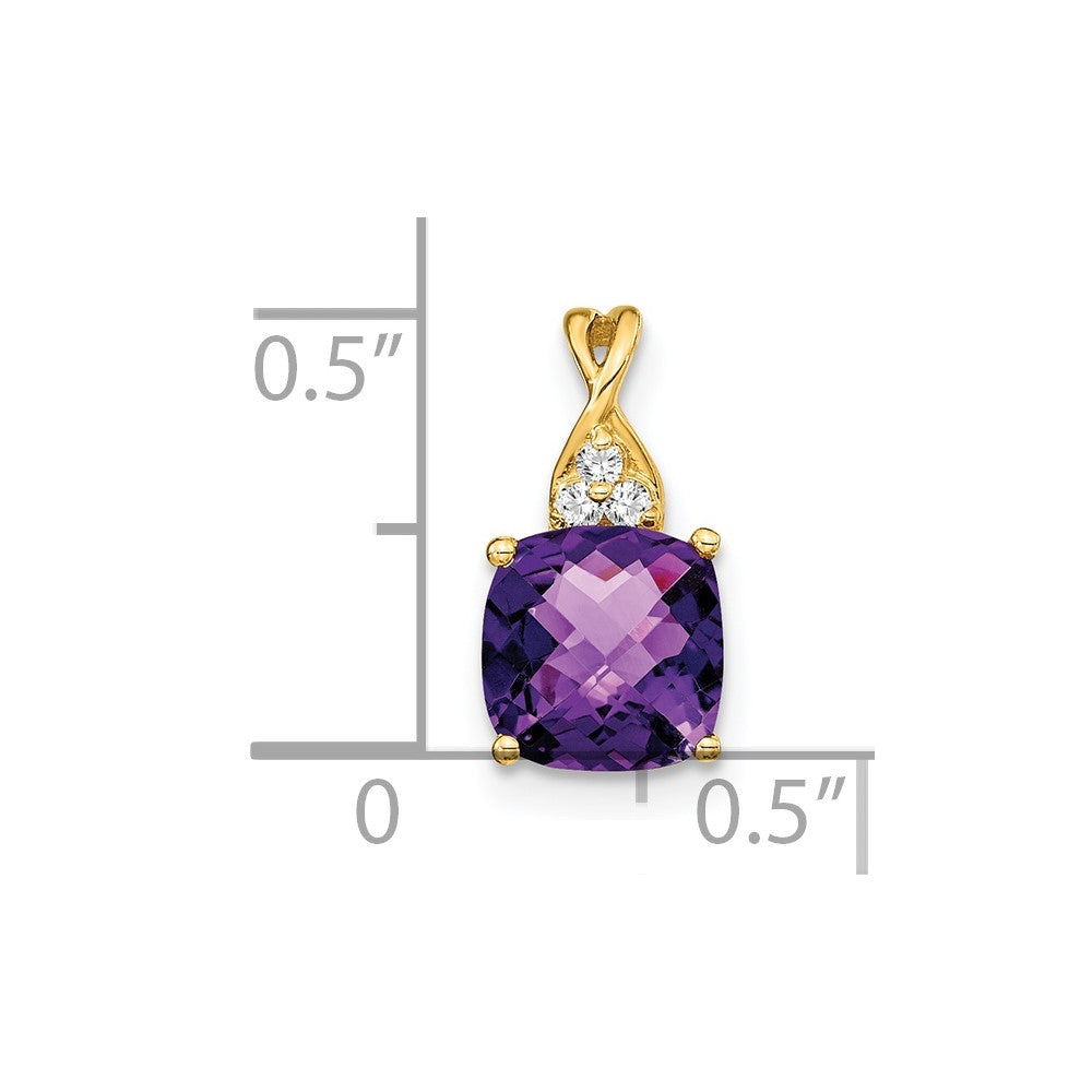 14k 7mm Cushion Checkerboard February/Amethyst and Diamond Pendant